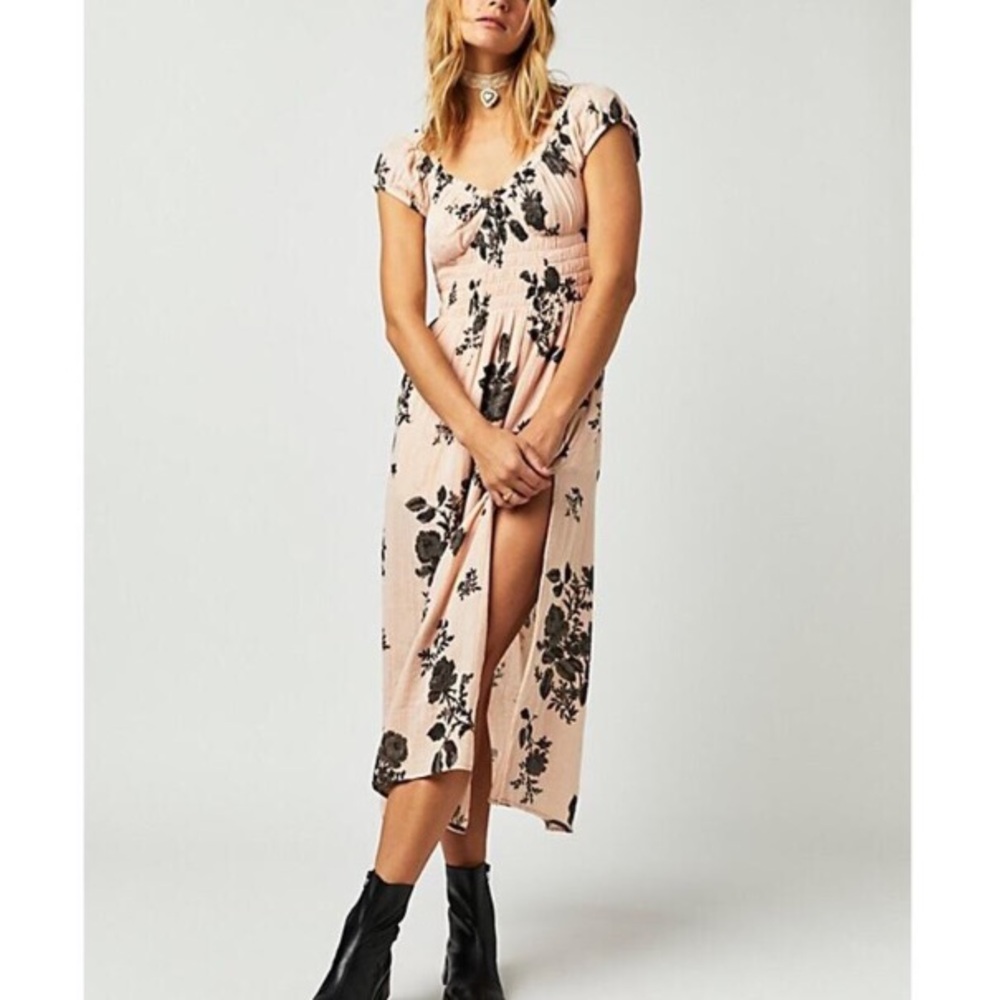 Free People Cotton Lined Gauzy forget me not Open Back Side Slit Midi EUC DRESS - Picture 3 of 8